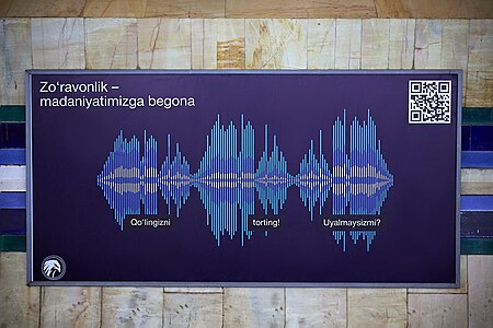 Фонд массмедиа совместно с Министерством транспорта разместили социальную рекламу на станциях метро, имитирующую радиоволны — обращения женщин о помощи против насилия. 